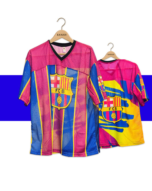FC Barcelona Retro Mesh Jersey – Vintage Loose-Fit Edition